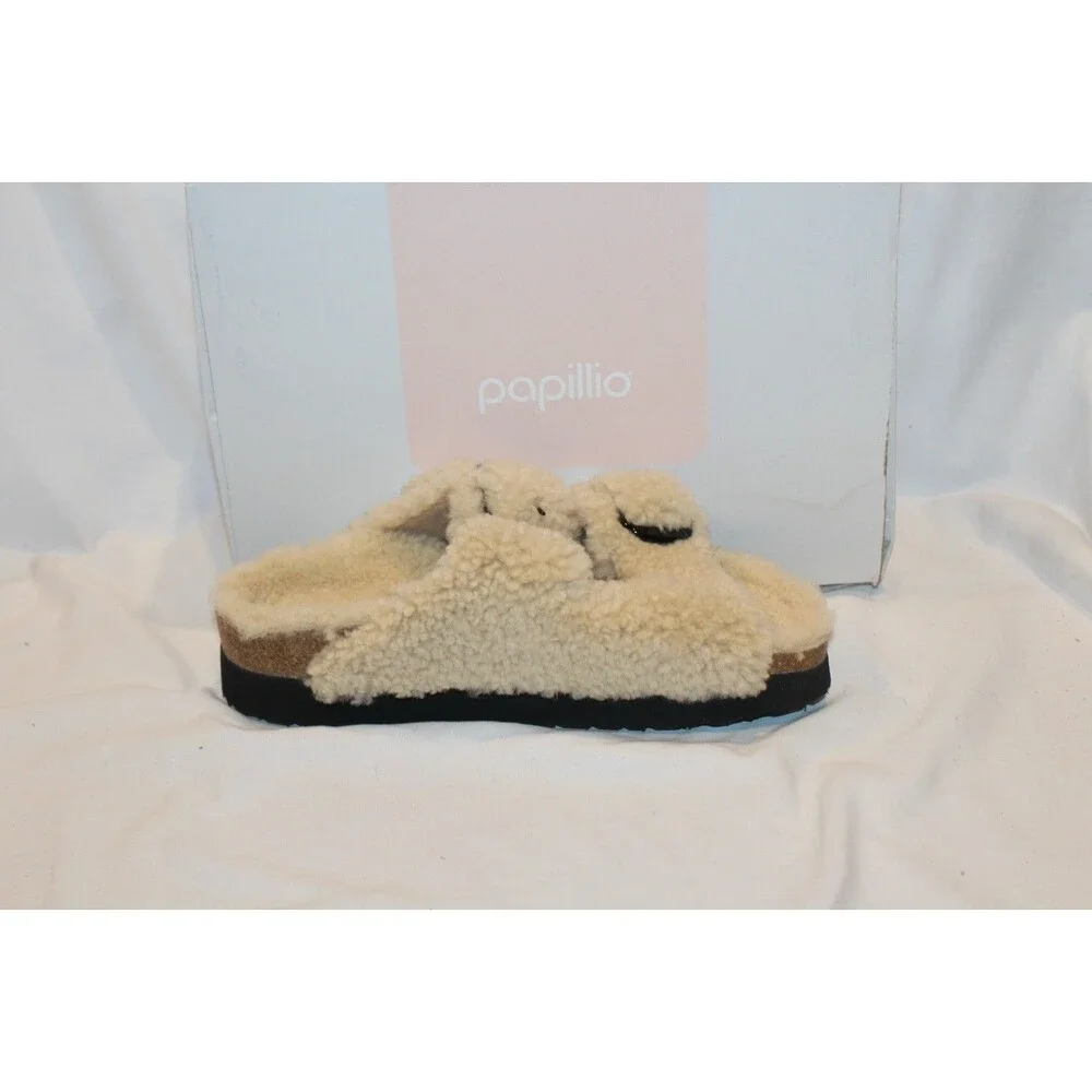 Birkenstock Women Papillo Arizona Big Buckle Shearling Sandal Eggshell EU 40 NAR